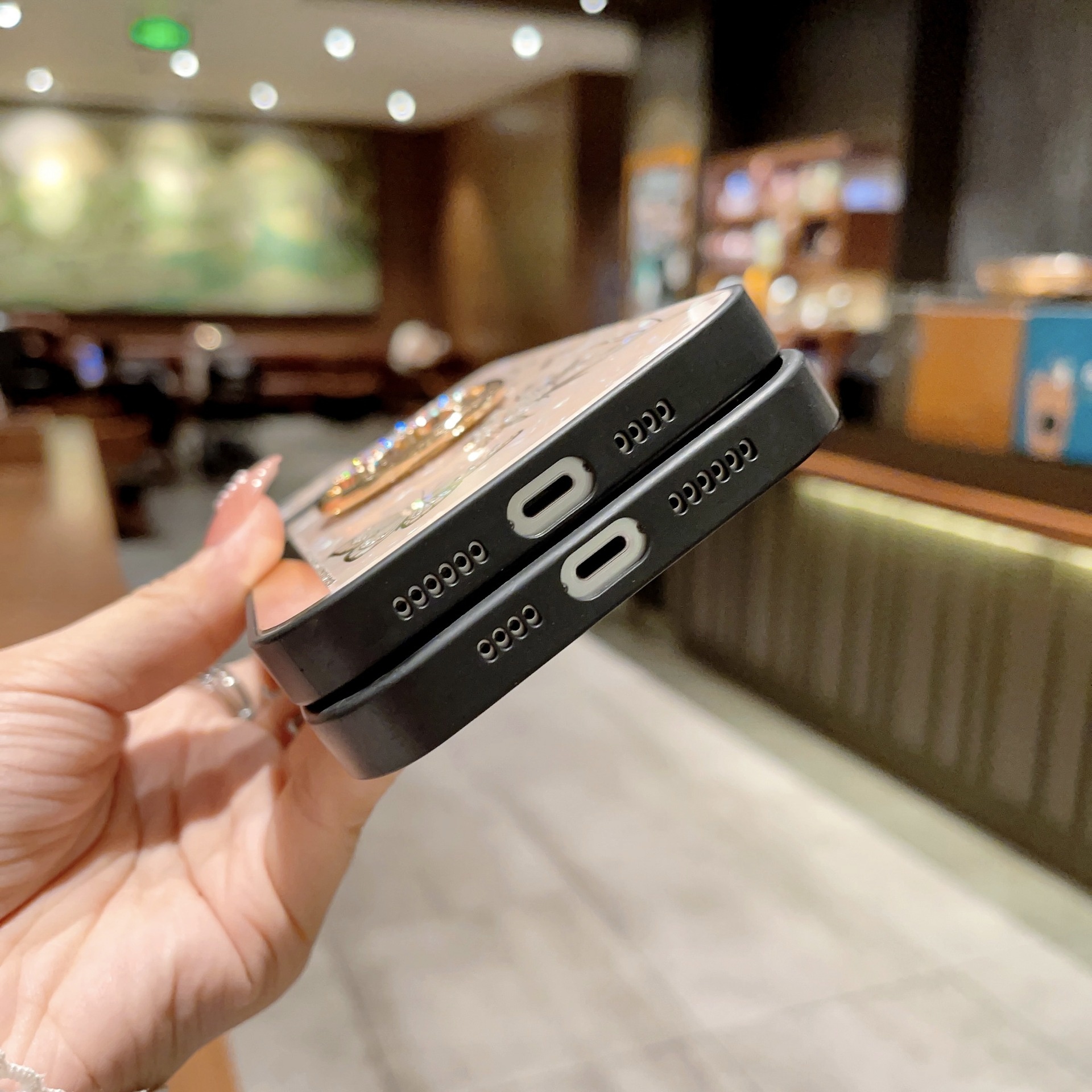 TechGlobe Compatible With 17 Phone Love Flower Inlaid Diamond Butterfly Stand IPhone 16 Pro Full Coverage Soft Edge_voghion.com