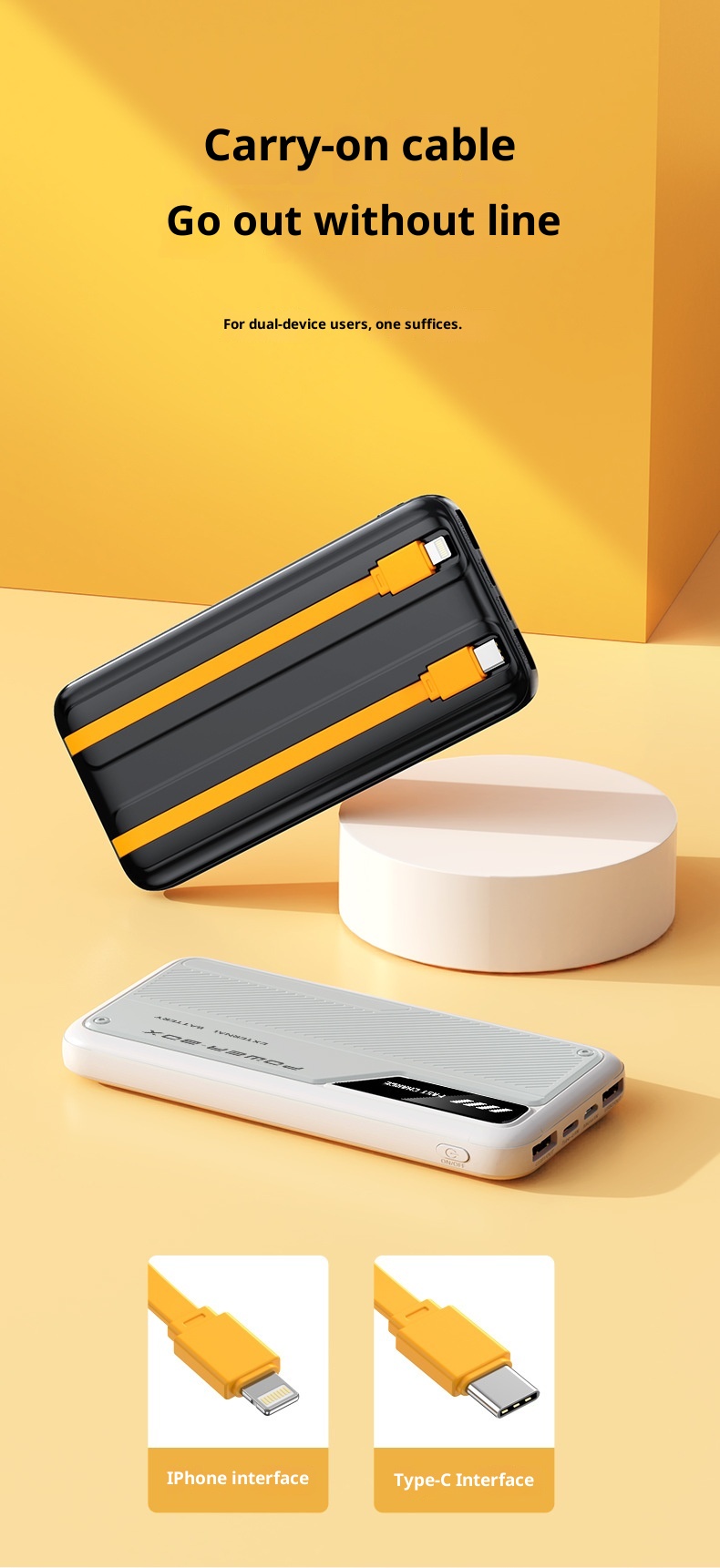 techglobe 66W Fast Charging 10000mAh 20000mAh Built-in Cable New Model Bank Ultra-thin Portable Mobile Power Supply Wholesale_voghion.com