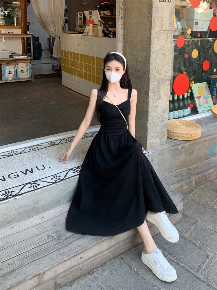 ChicShe Damen Plus Size Schwarzes Trägerkleid Sommer 2024 Fat MM Französisches Retro-Kleid in Midi-Länge mit taillierter Passform_voghion.com