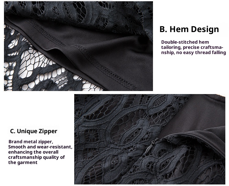 ChicShe Size Women's Black For Foreign Trade, European And American Fashion, Lace Trim, Plus Size, 100kg Dress_voghion.com