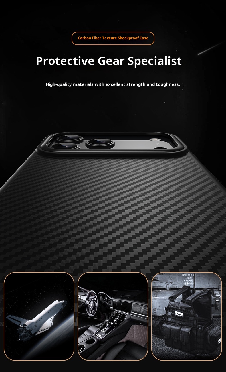 TechGlobe Kevlar Compatible IPhone 17 Pro Carbon Fiber Pattern Phone Invisible Magnetic Air Shockproof Protective Case_voghion.com