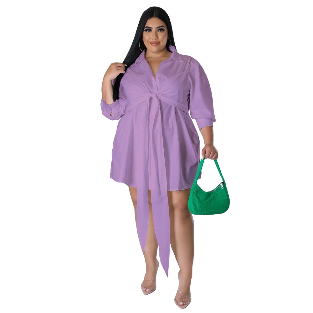 ChicShe N7626 Cro-border European And American Fahion Plu Size Women' Sexy Solid Color Lace-up Shirt-tyle Mini_voghion.com