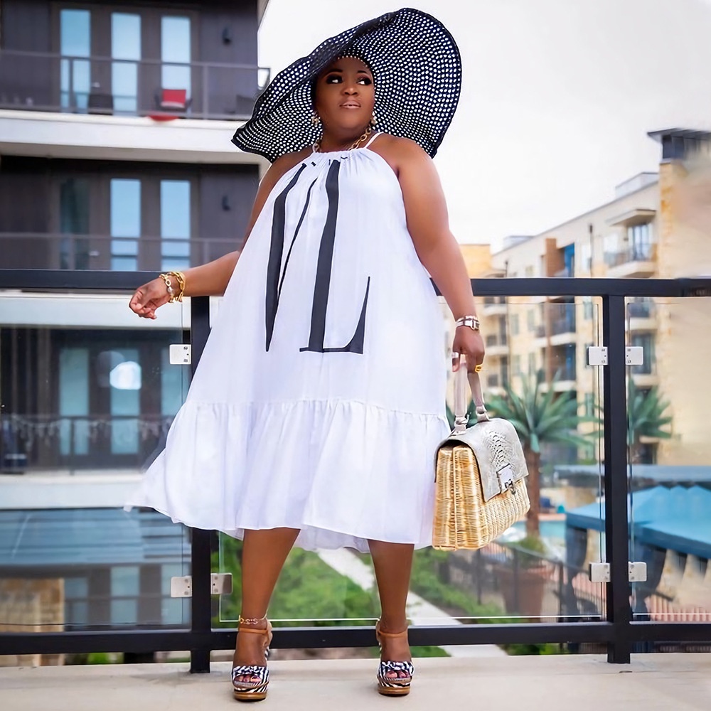 ChicShe European And American Plus Size Women's Fashion Casual Solid Color Positioning Print Nightclub Style Loose Strap Ruffle_voghion.com