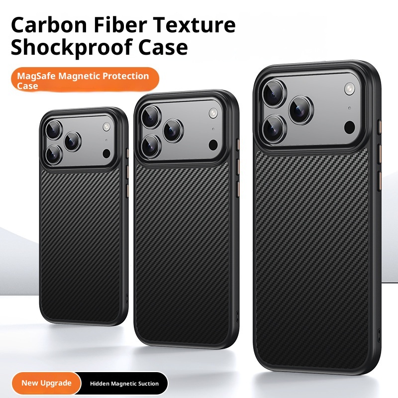 TechGlobe Kevlar Compatible IPhone 17 Pro Carbon Fiber Pattern Phone Invisible Magnetic Air Shockproof Protective Case_voghion.com