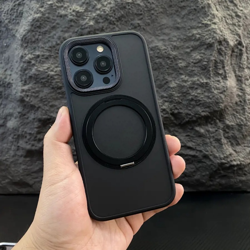 Custodia protettiva opaca TechGlobe compatibile con iPhone 16 con obiettivo in metallo e supporto girevole magnetico a 360° per iPhone 15 Pro_voghion.com