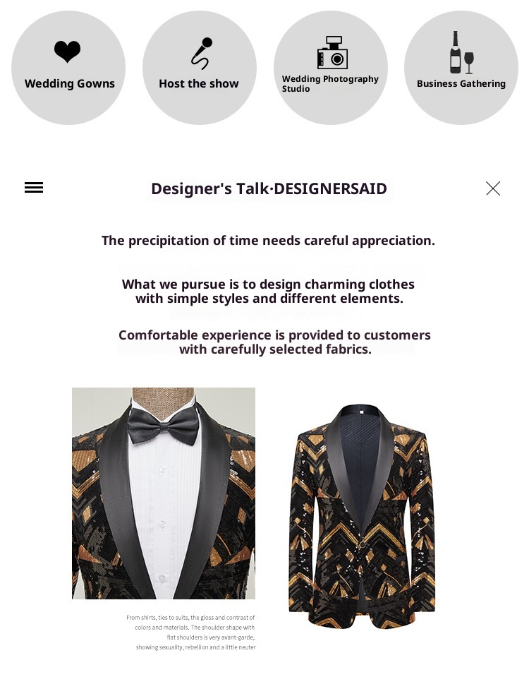 7045555501<2 QFV507045555501<2 Nuovo stile europeo e americano da uomo, blazer con paillettes nere e dorate, costume da esibizione per presentatore di night club, DJ, studio di ripresa_voghion.com