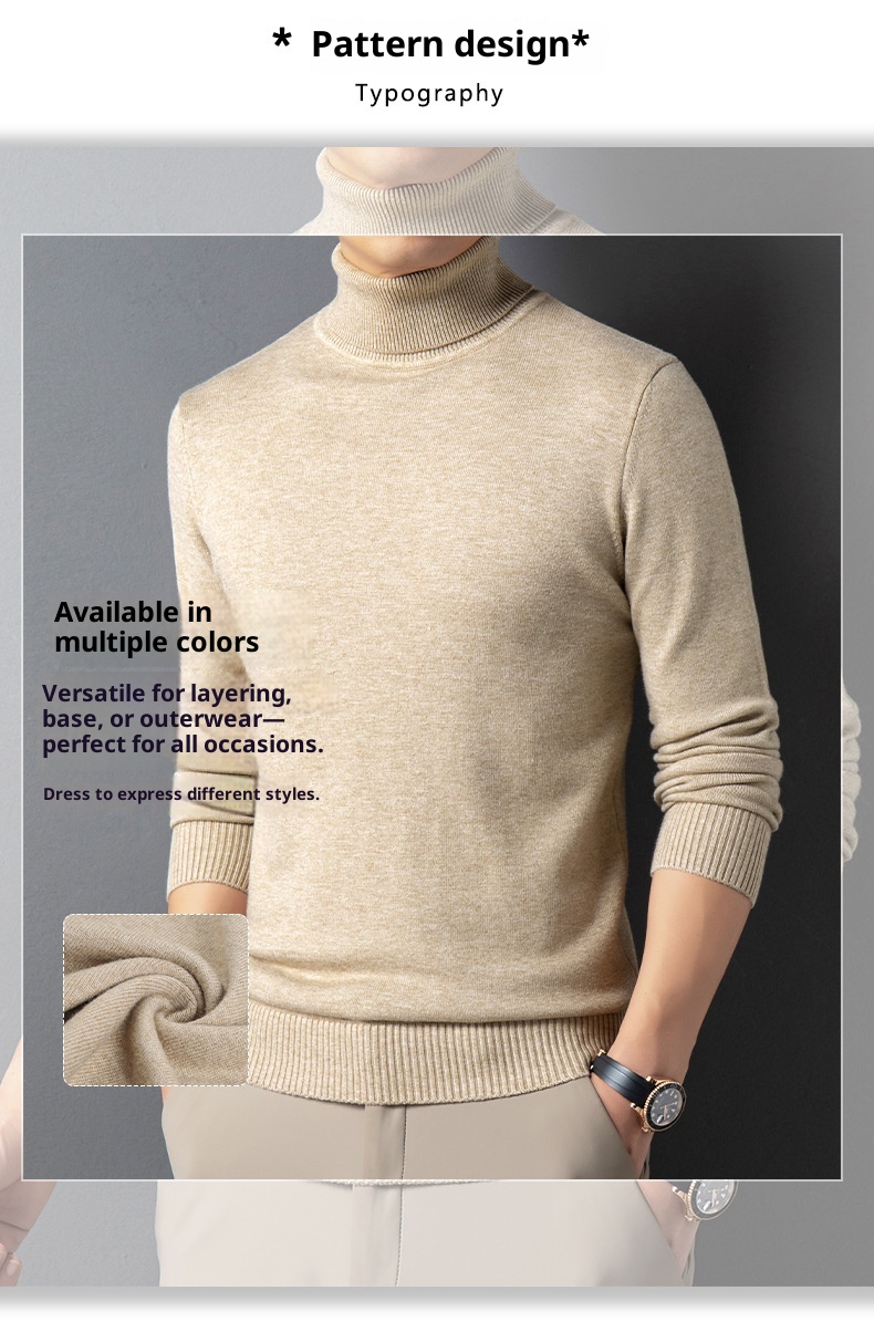 Maglione da uomo di mezza età, casual, lavorato a maglia, a collo alto, doppio risvolto, per il commercio estero transfrontaliero, autunno inverno_voghion.com