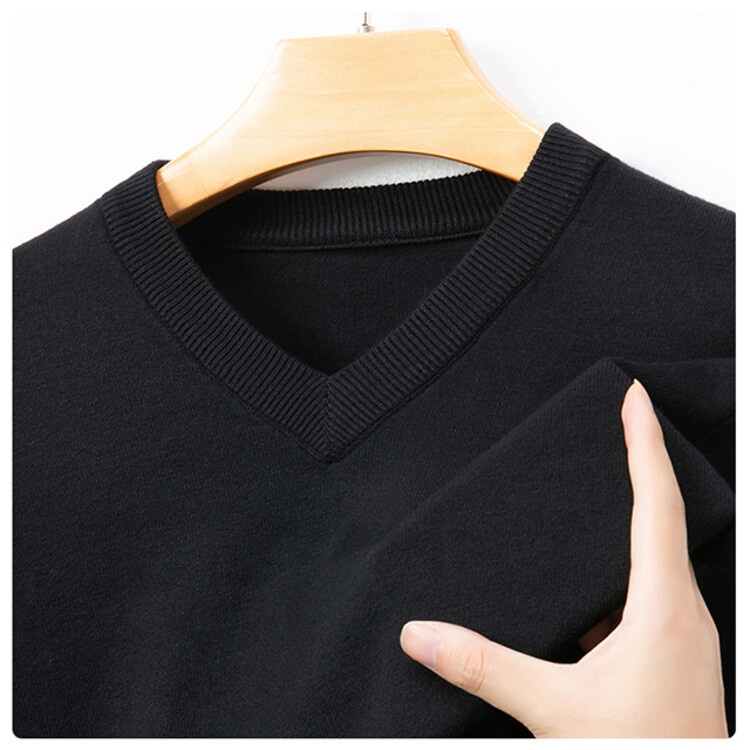 Maglione da uomo in maglia con scollo a V, 100% lana primaverile e autunnale, per la mezza età, caldo e comodo_voghion.com