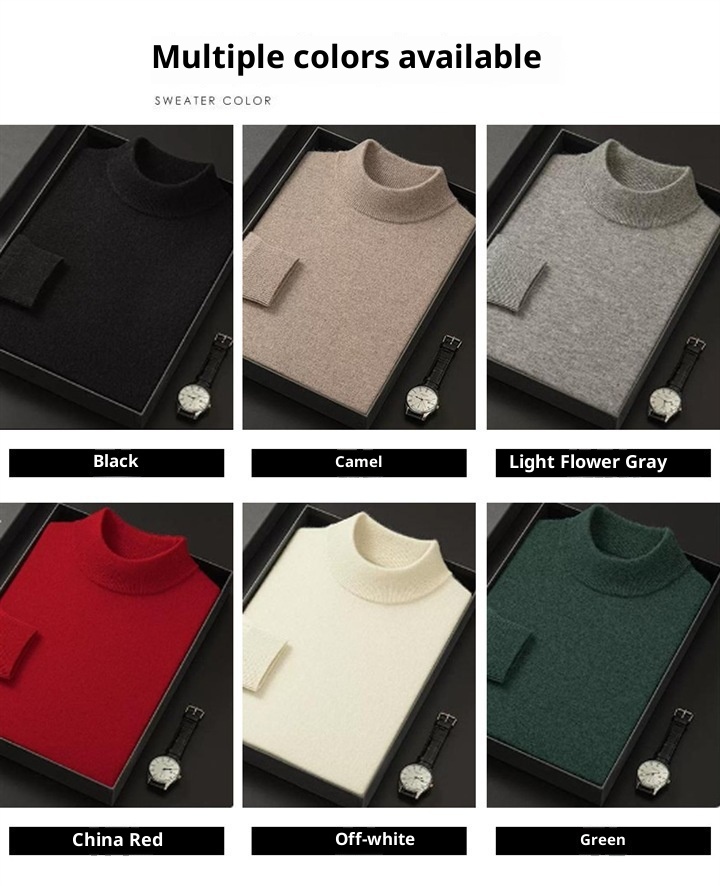 boy Boy Boy Foreign Trade Double Turn High Neck Men Wool Soft Warm Knitted Solid Color Slim Fit Base Sweater Trendy_voghion.com