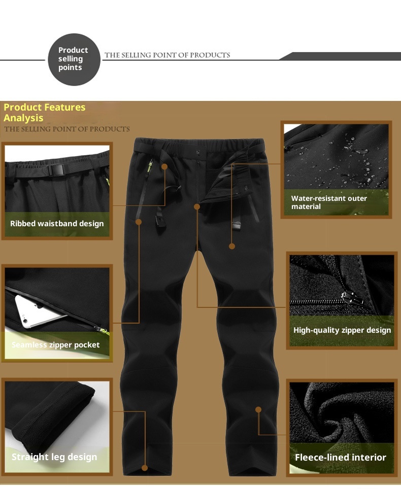001 Outdoor Softshell Pants For Men And Women, Winter Fleece-Lined Thickened Hiking Skiing Windproof Waterproof Fleece Soft_voghion.com