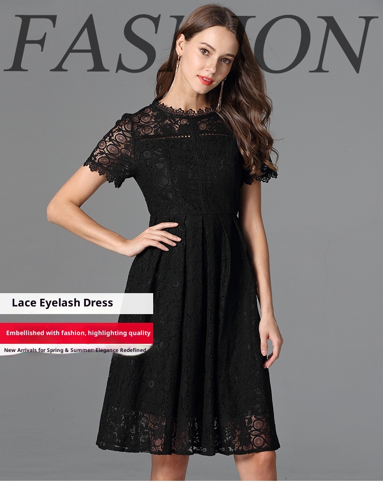 Robe d'été ChicShe grande taille, petite robe noire, coupe trapèze, manches courtes, en dentelle, style Sweet Lady._voghion.com