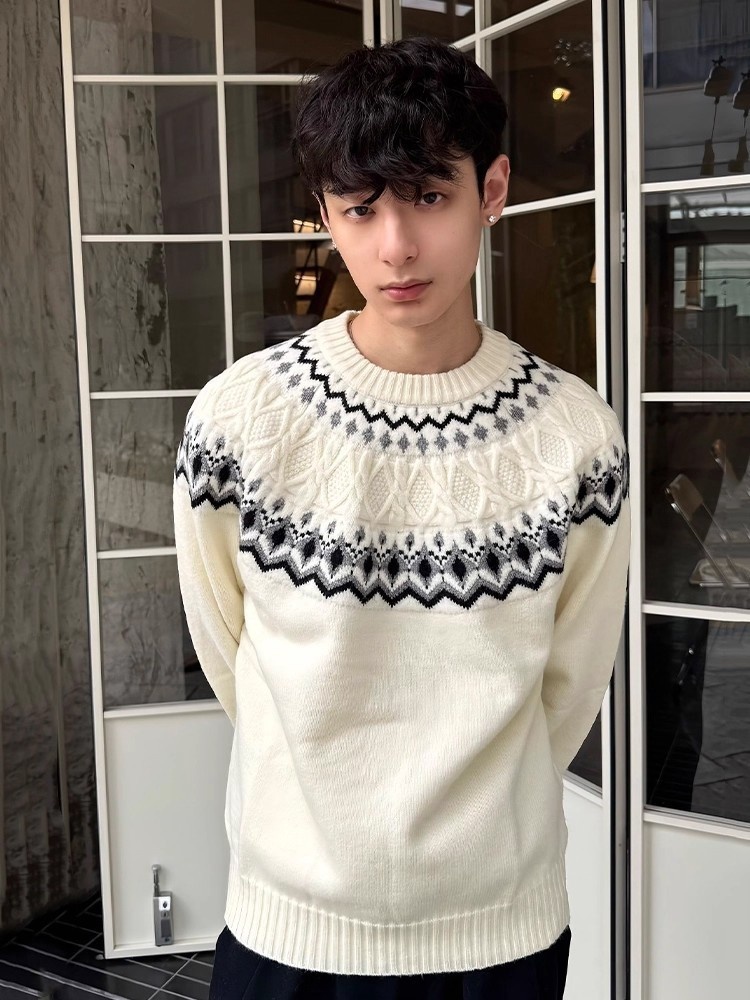 Maglione lavorato a maglia Fair Isle a trecce per uomo, maglia autunnale morbida e comoda, con strato interno Cleanfit_voghion.com