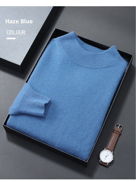 Herren-Halbrollkragenpullover aus 100 % reiner Wolle, warm, gestrickt, Übergröße, lässig, mittelhoher Kragen, Kaschmirbasis, Herbst/Winter_voghion.com