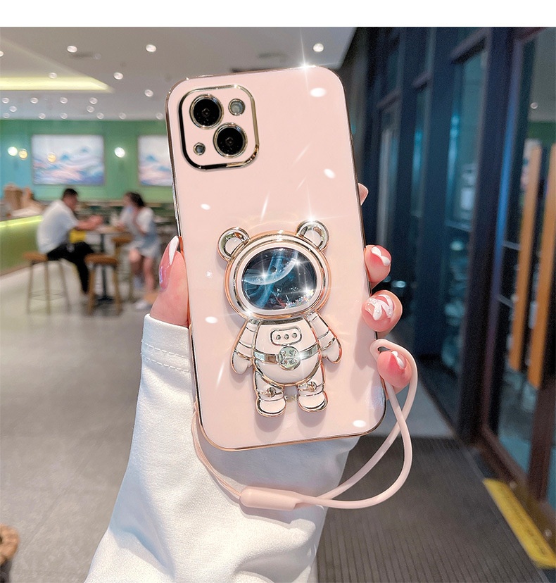 TechGlobe Compatible Electroplated 16 Phone Case Liquid Sand Creative 13 Pro Max Internet Celebrity New Space Bear_voghion.com
