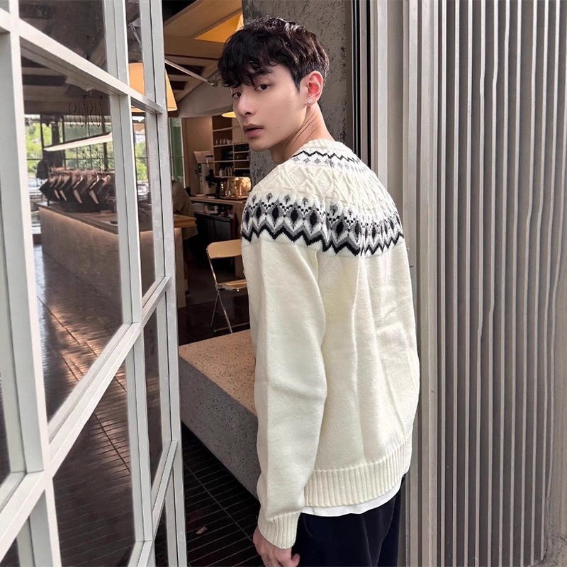 Maglione lavorato a maglia Fair Isle a trecce per uomo, maglia autunnale morbida e comoda, con strato interno Cleanfit_voghion.com