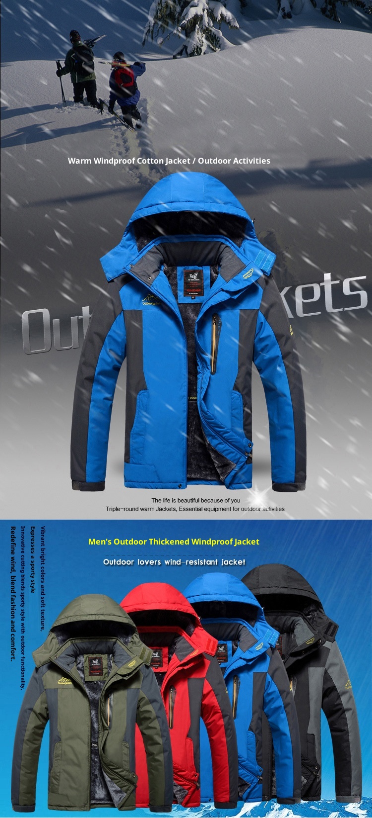 001 Cross-Border And Pants Set Winter Fleece-Lined Thickened Mountaineering Suit Outdoor Windproof Waterproof Jacket For Men_voghion.com
