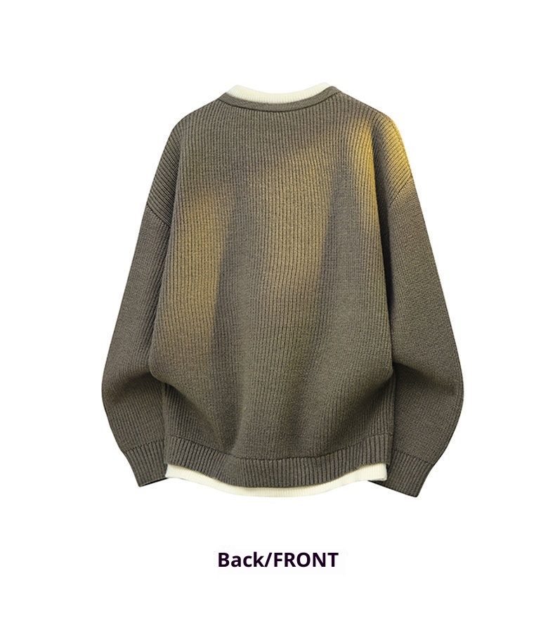 boy Boy Boy Cross-Border Autumn Winter Two-Piece Knitted Sweater Men's Lazy Style Pullover Loose Fit Base Layer_voghion.com
