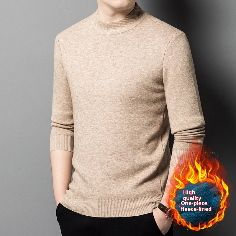 boy Boy Boy Wholesale Winter Fleece-Lined Thickened Men's Knitted Half Turtleneck Wool Sweater Dad's Outfit_voghion.com