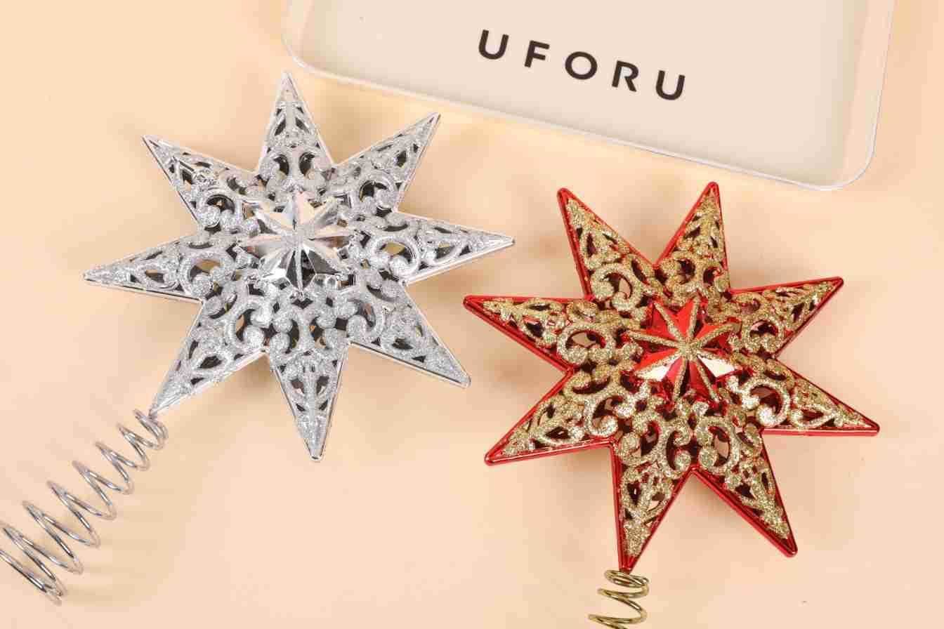 Étoile de Noël Lillian 20 cm 3D saupoudrée de poudre, petite étoile à cinq branches, accessoire de décoration pour sapin._voghion.com