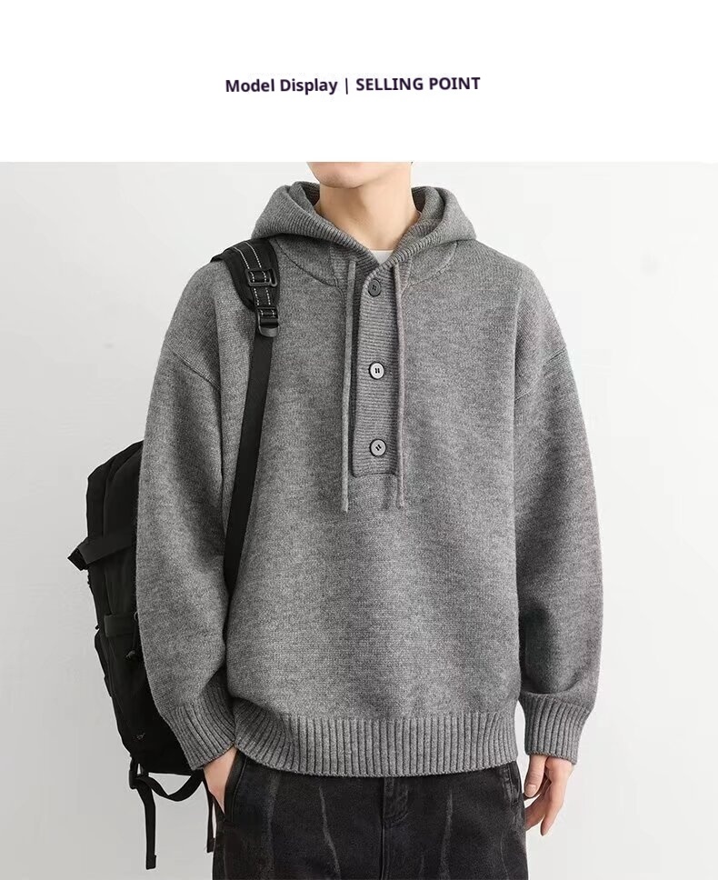 boy Boy Boy 2025 Spring Autumn Winter New Cardigan American Retro Casual Lazy Style V-neck Knitted Sweater Men's Solid Color Jacket_voghion.com