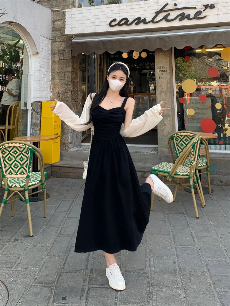 ChicShe Damen Plus Size Schwarzes Trägerkleid Sommer 2024 Fat MM Französisches Retro-Kleid in Midi-Länge mit taillierter Passform_voghion.com