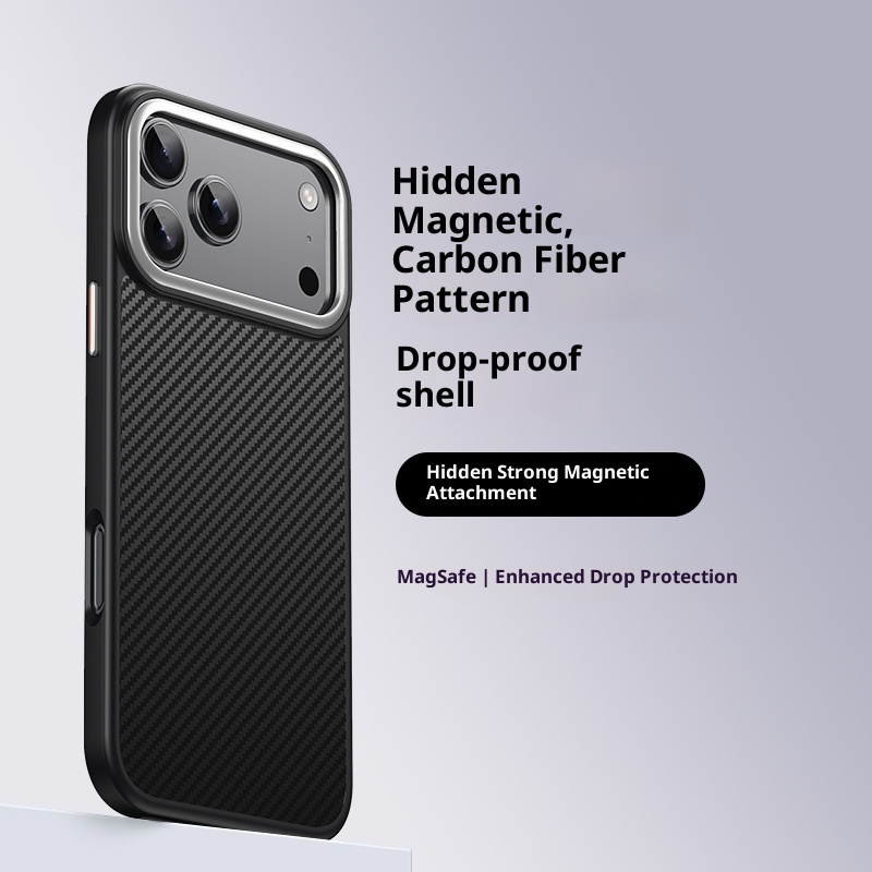 TechGlobe Kevlar Compatible IPhone 17 Pro Carbon Fiber Pattern Phone Invisible Magnetic Air Shockproof Protective Case_voghion.com