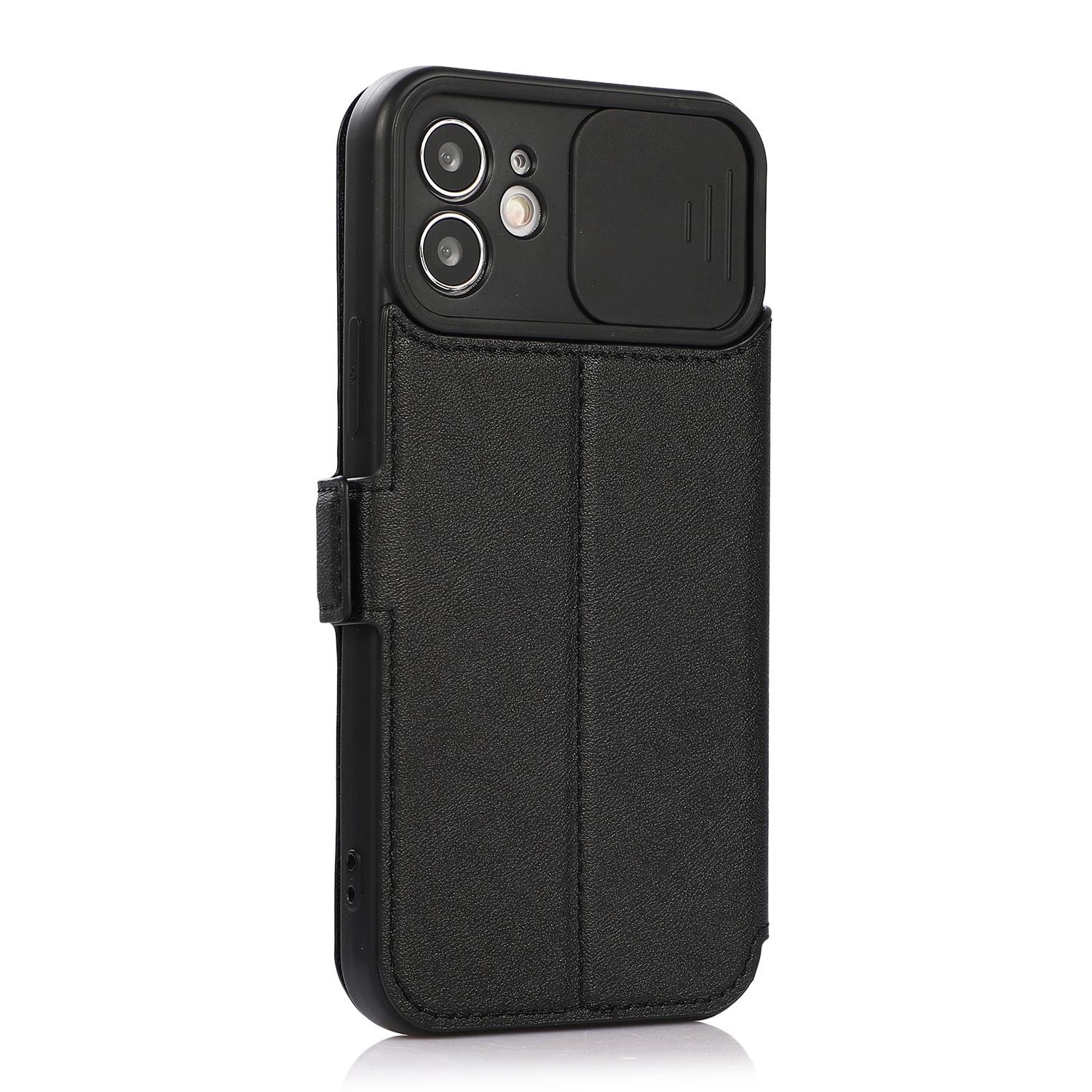 TechGlobe Wholesale Compatible IPhone 15 Pro Textured Phone 13 Multi-Card Slot Sliding Window Lens Protector Leather Case_voghion.com