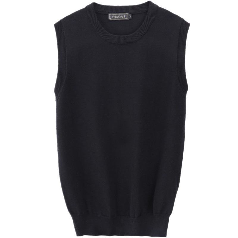 boy Boy Boy Round Neck Pullover Youth Solid Color Sleeveless Knitted Wool Vest Men's Sweater_voghion.com
