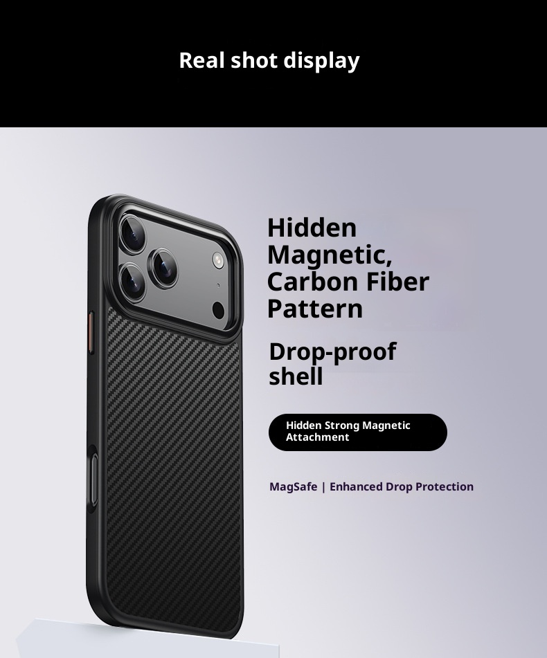 TechGlobe Kevlar Compatible IPhone 17 Pro Carbon Fiber Pattern Phone Invisible Magnetic Air Shockproof Protective Case_voghion.com