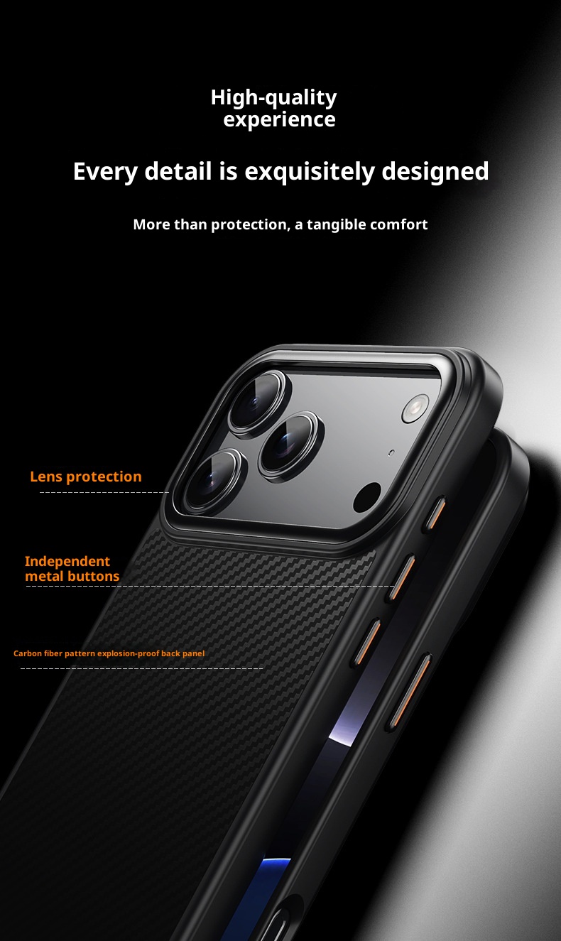 TechGlobe Kevlar Compatible IPhone 17 Pro Carbon Fiber Pattern Phone Invisible Magnetic Air Shockproof Protective Case_voghion.com