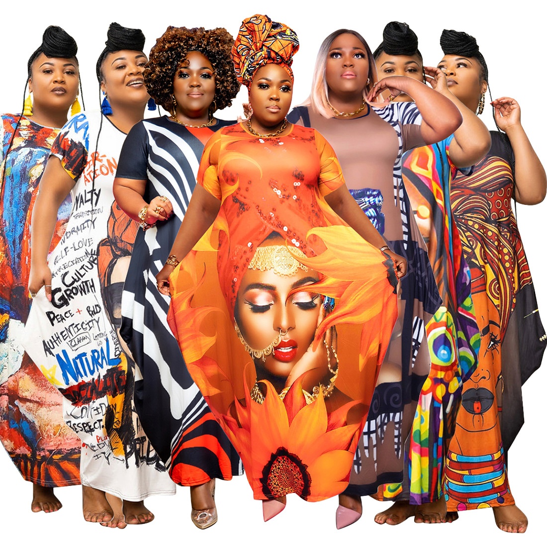 ChicShe N7514 Cross-Border European And American 's Fashion Positioning Printed Pocket Plus Size Loose Oversized Dress For_voghion.com