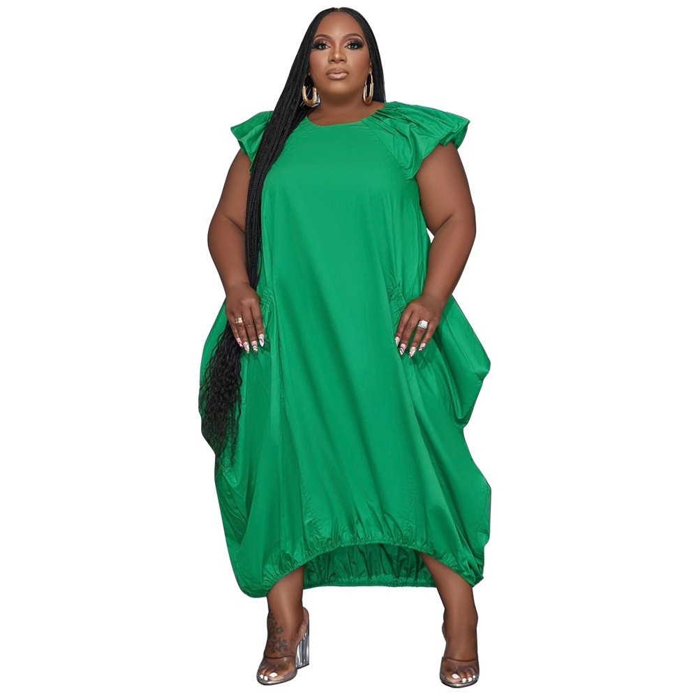 ChicShe N7834 Cross-Border Source European And American Fashion Plus Size Women's Solid Color Double Pocket Loose Dress_voghion.com