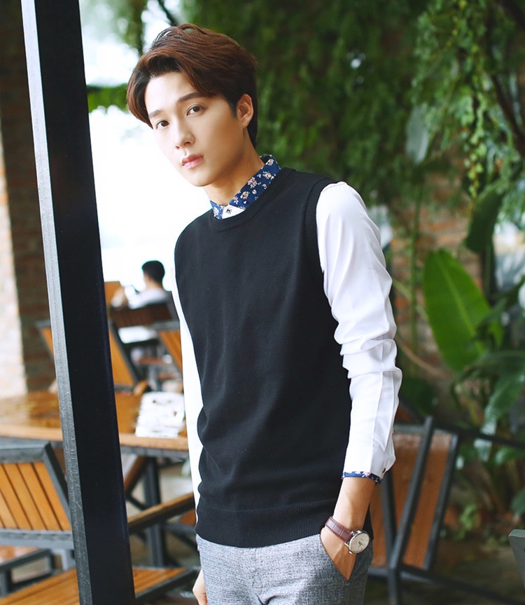 Jungen-Pullover mit Rundhalsausschnitt, einfarbig, ärmellos, gestrickt, aus Wolle, Herrenpullover_voghion.com