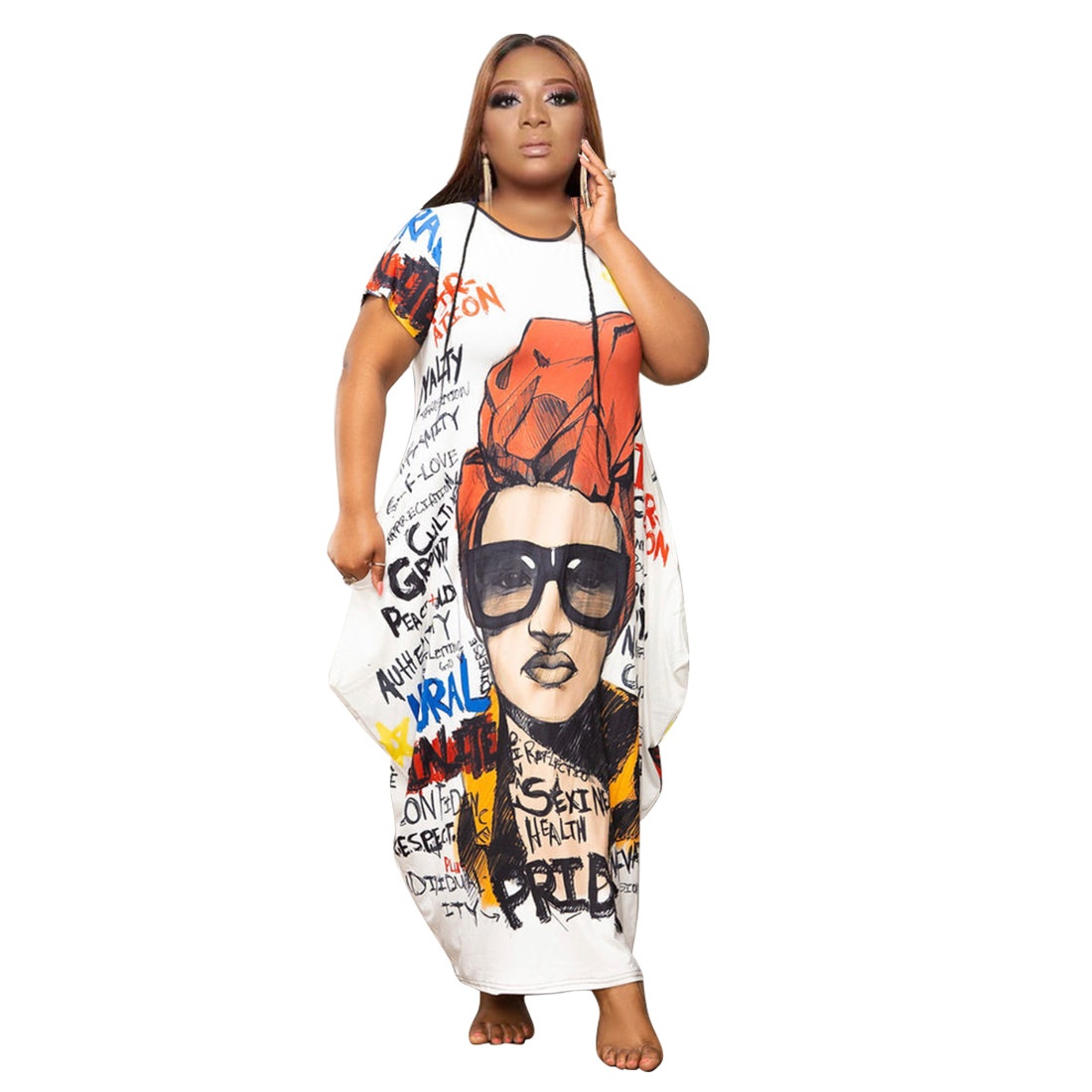 ChicShe N7514 Cross-Border European And American 's Fashion Positioning Printed Pocket Plus Size Loose Oversized Dress For_voghion.com