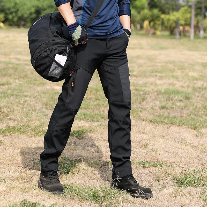 001 Outdoor Casual Long Windproof Watproof Thickened Cold-proof Warm Mountaineing Fleece Softshell Pants Men Autumn_voghion.com