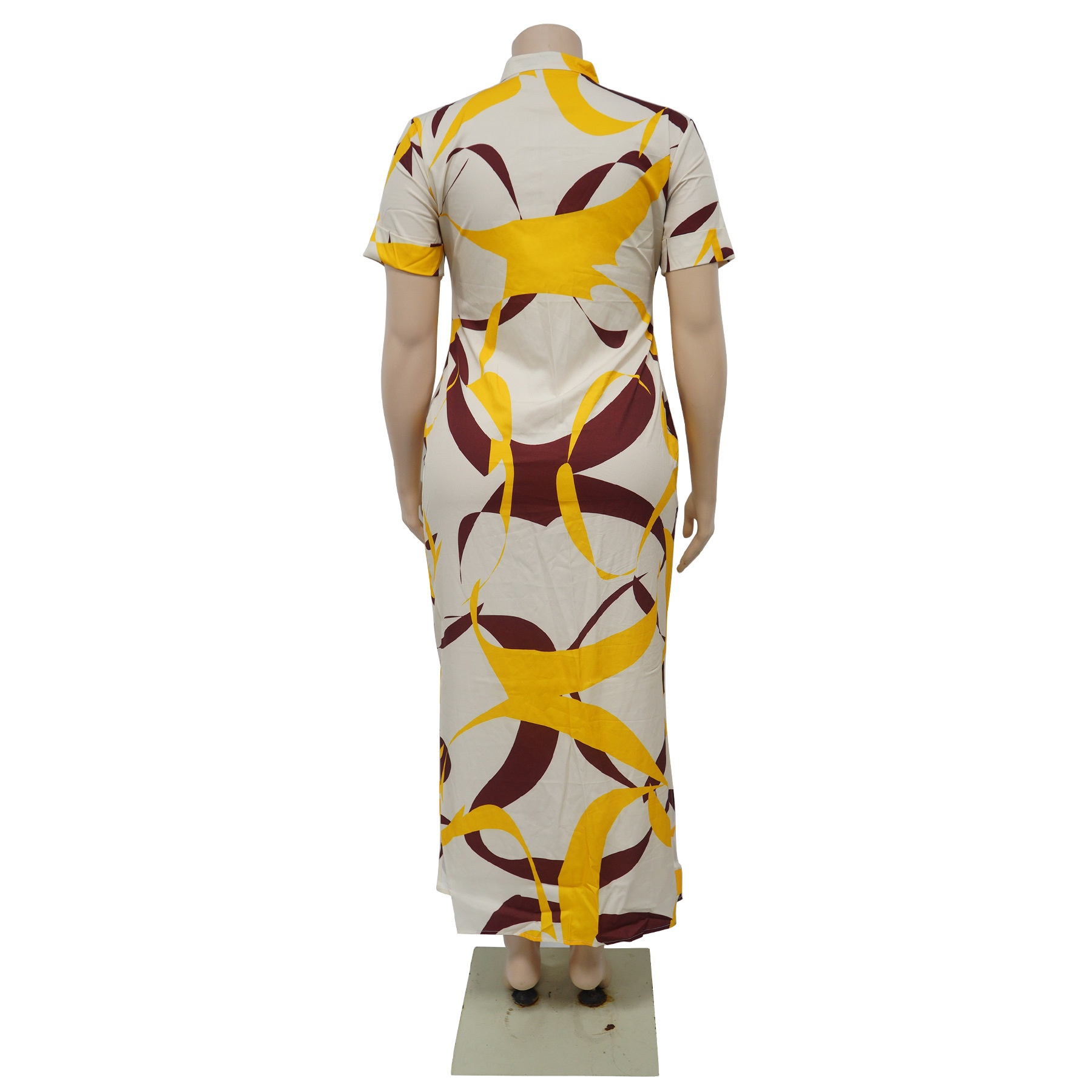 ChicShe N7976 Cross-Border European And American Stand Collar Elegant Waist-Cinching Split Shirt Long Plus Size Dress_voghion.com