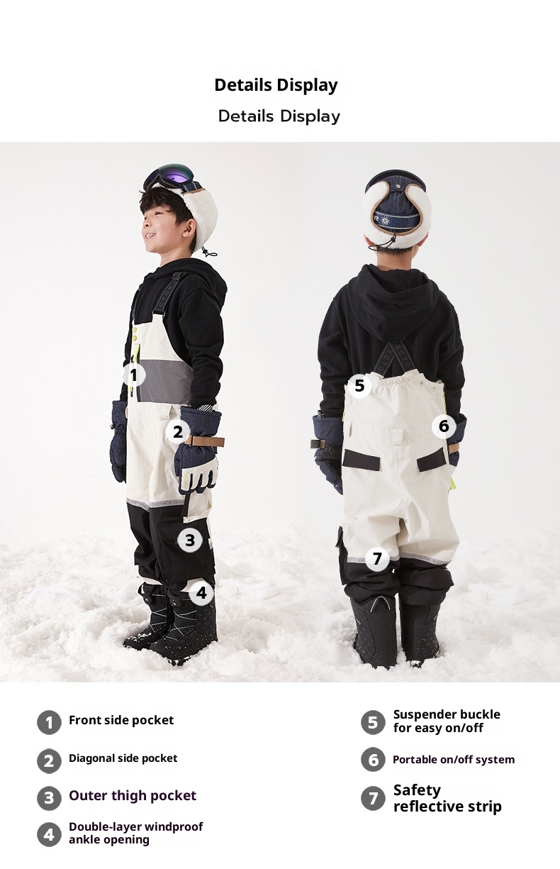 001 VECTOR Children's Overalls Ski Boys Girls Color Block Warm Waterproof Windproof New Style Suspender Pants_voghion.com