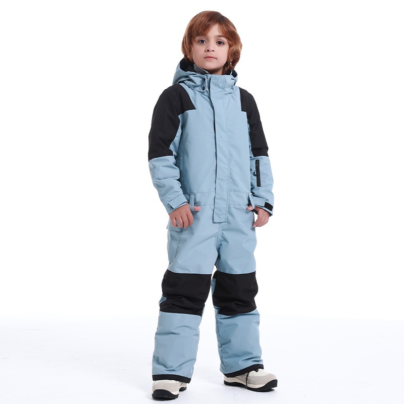 001 New Children's Ski One-Piece Girls' Set Color Block Waterproof Windproof Warm Single And Double Board Suit Snow Pants_voghion.com