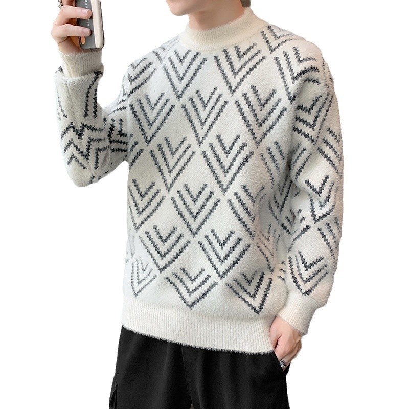 Jungen-Pullover aus Nerzfell für Teenager, dicker Winterpullover mit halbem Rollkragen, warmes Basishemd für Mittel- und Oberstufe_voghion.com