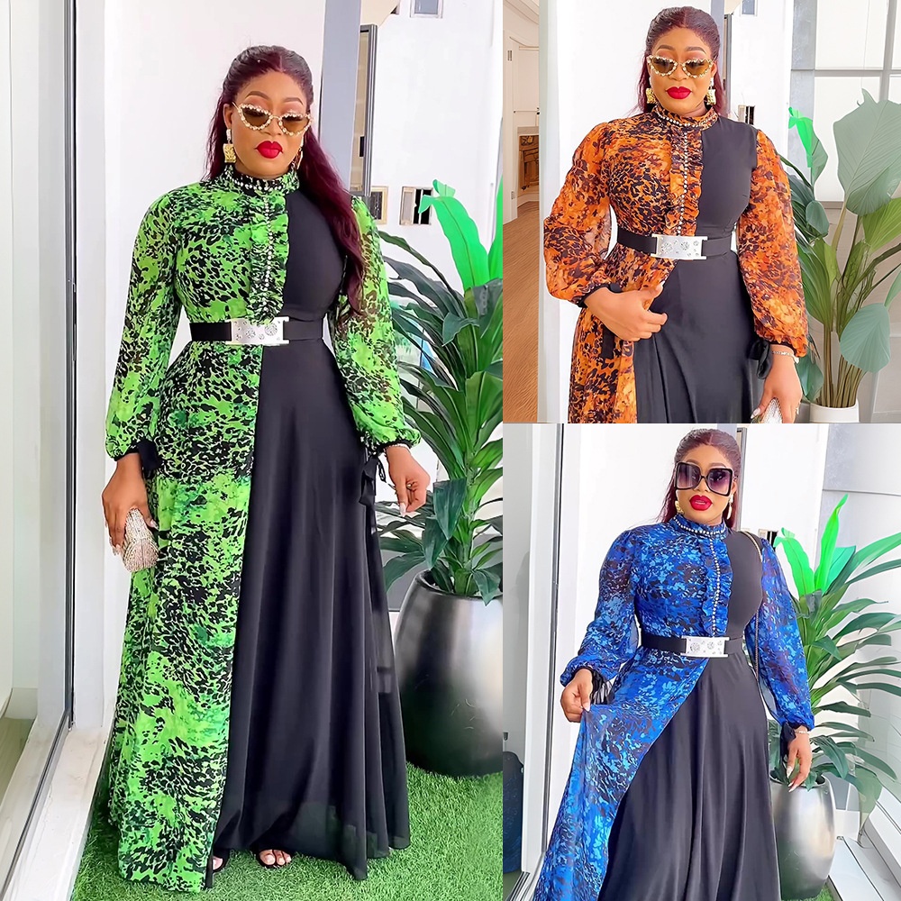 ChicShe New African Plus Size Women's Cross-Border European And American Trade Chiffon Printed Patchwork Color-Block_voghion.com