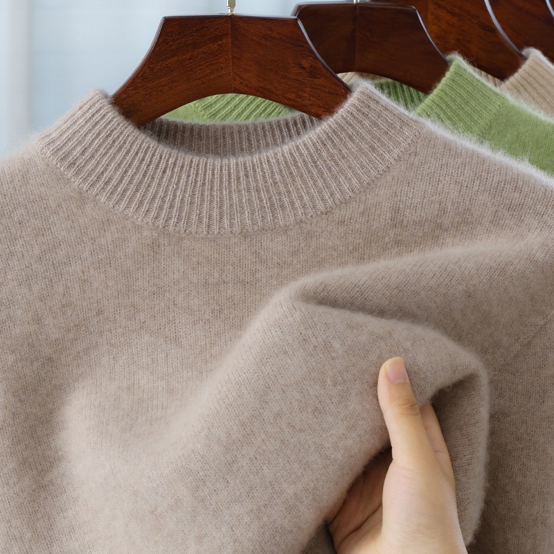 boy Boy Boy 100% Pure Wool Men's Half Turtleneck Thickened Solid Color Sweater Business Casual Loose Knitted Base Shirt Top_voghion.com