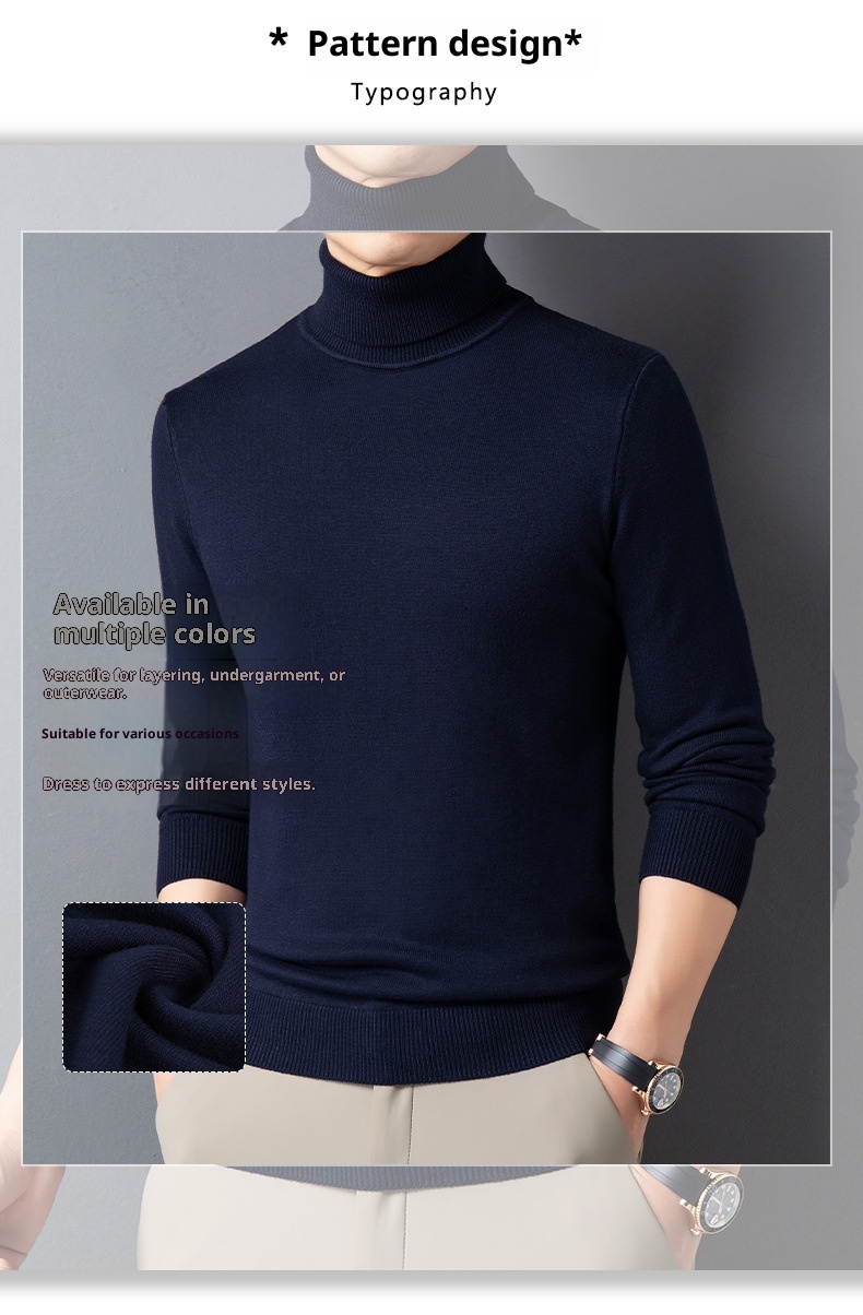 Maglione da uomo di mezza età, casual, lavorato a maglia, a collo alto, doppio risvolto, per il commercio estero transfrontaliero, autunno inverno_voghion.com