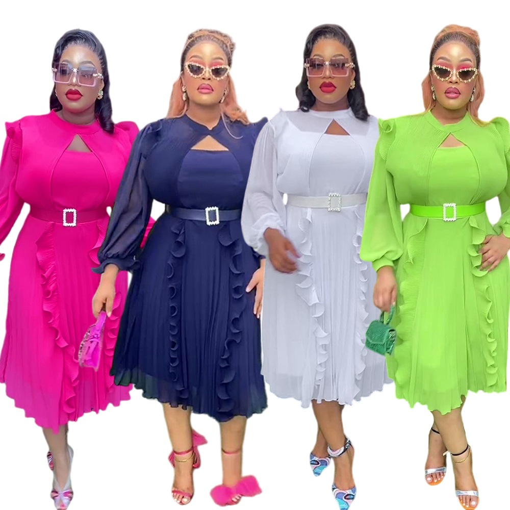 ChicShe Europäische und amerikanische grenzüberschreitende Damenbekleidung in Übergrößen, afrikanische Unifarben, neue Herbstkollektion, hochtailliert, figurformend_voghion.com