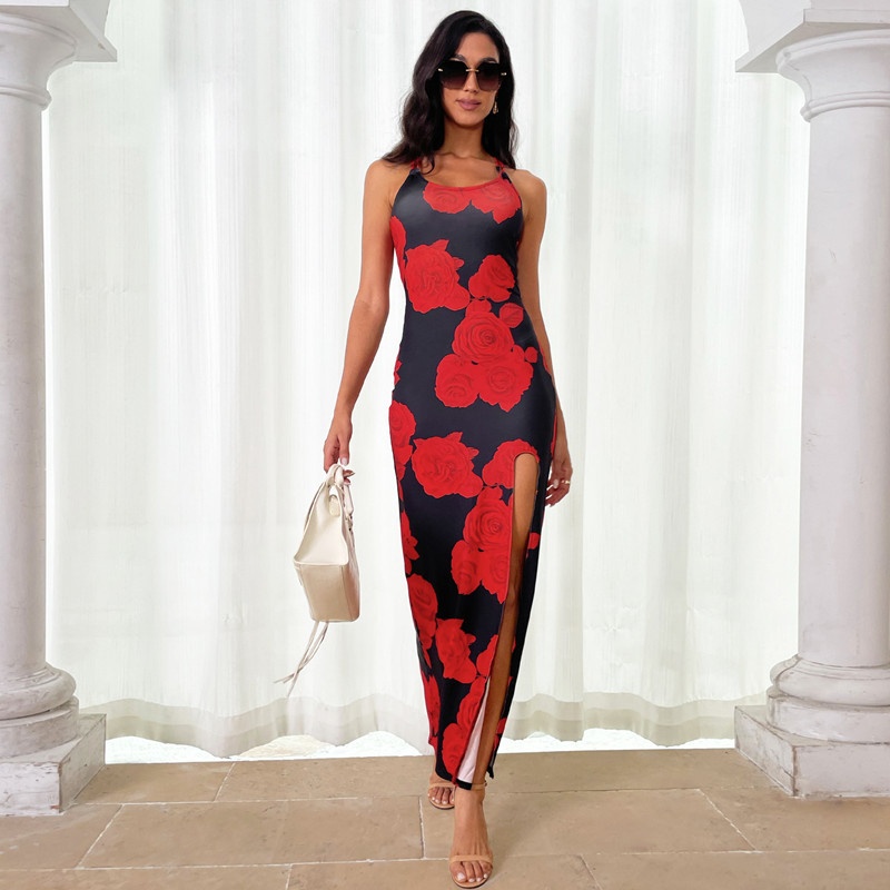 ChicShe 2025 Primavera Europa e America Commercio Estero Moda Donna Stampato Lungo Sexy Spalline Abito All'ingrosso_voghion.com