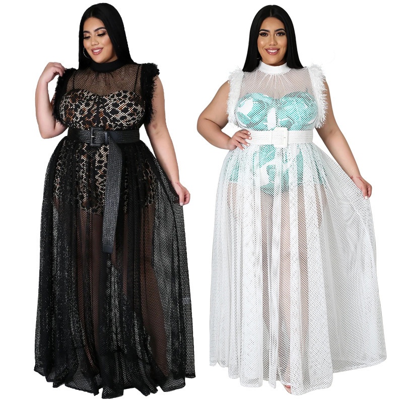 ChicShe Robe longue deux-pièces élégante et sexy en résille transparente grande taille, style transfrontalier européen et américain_voghion.com