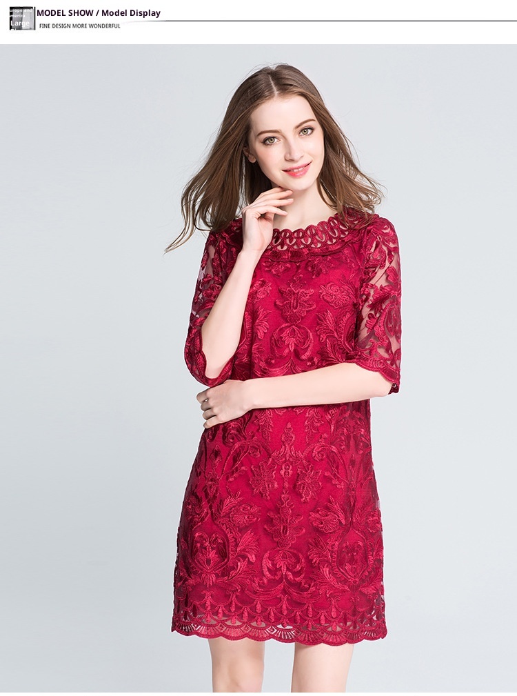ChicShe Plus Size Women's 2022 Spring And Autumn Loose Embroidered Lace Mom's Dress One Piece Dropshipping_voghion.com