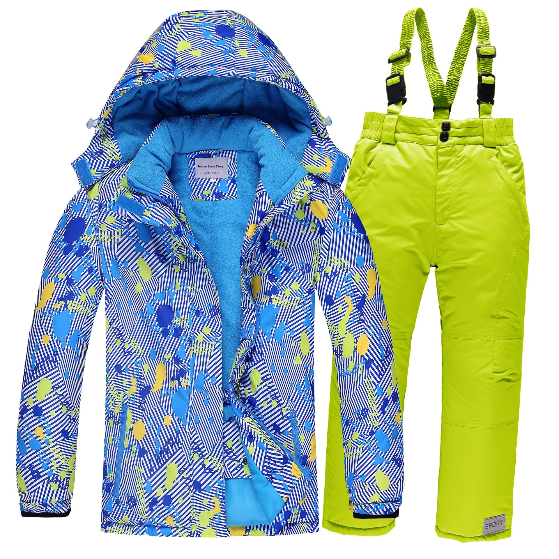 001 Outdoor-Kinderanzug-Set, bestehend aus einem einteiligen Overall für Jungen und Mädchen, winddicht, wasserdicht und warm, mit passender Winter-Skijacke und -hose_voghion.com