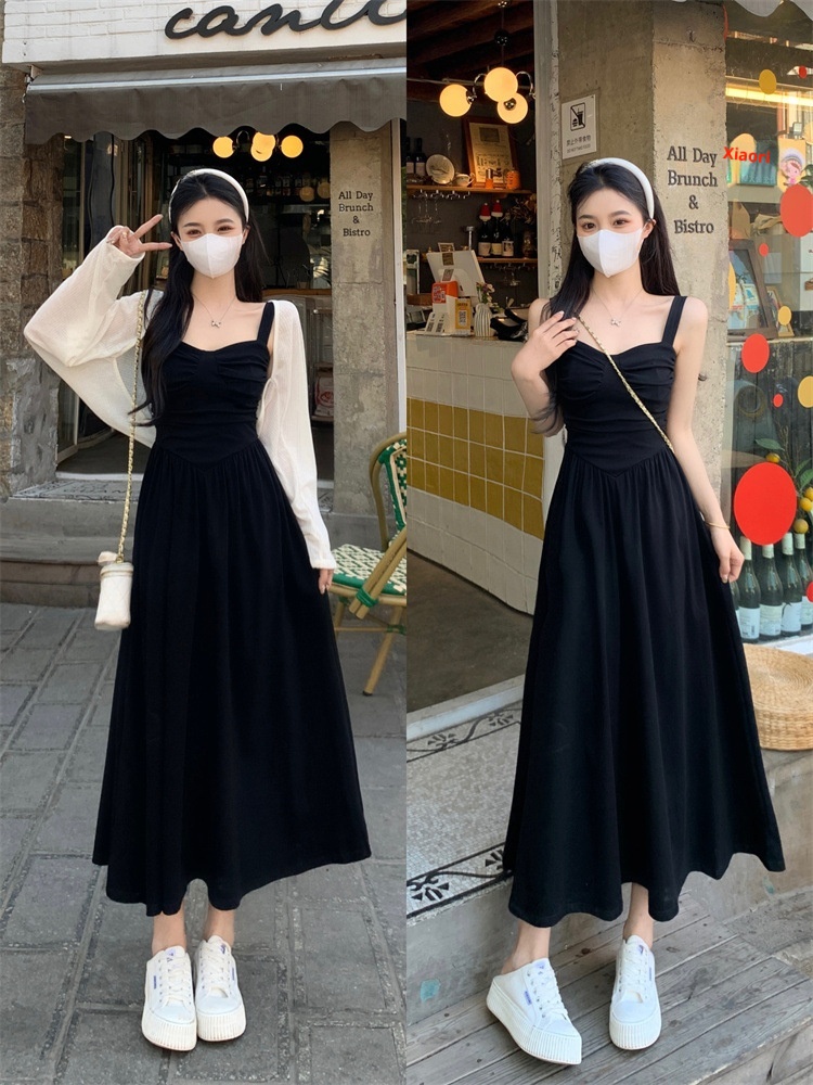 ChicShe Damen Plus Size Schwarzes Trägerkleid Sommer 2024 Fat MM Französisches Retro-Kleid in Midi-Länge mit taillierter Passform_voghion.com