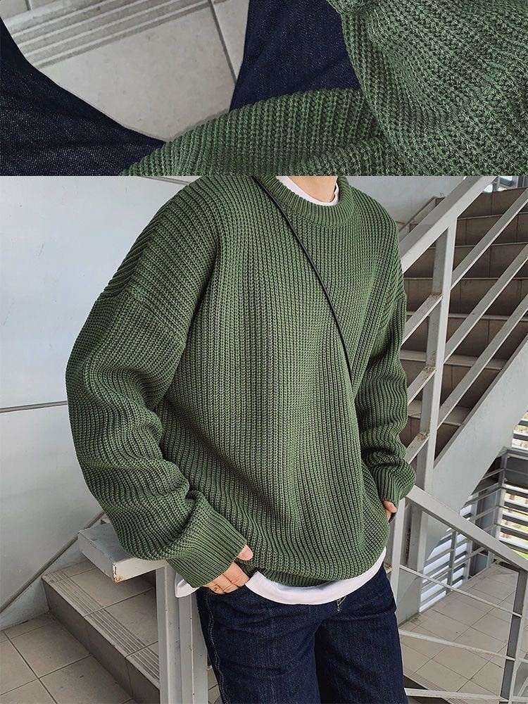 boy Boy Boy Round Neck Sweater Men 2025 New Autumn Winter Inner Layer Base Knitwear Loose Thickened Ins Korean Style Trendy_voghion.com