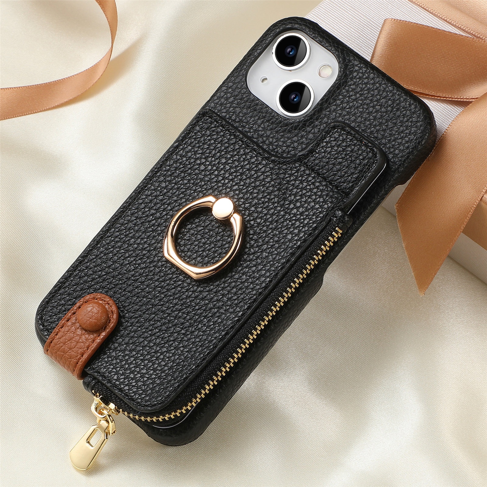 TechGlobe Compatible With 17 Air Lychee Texture Top And Bottom Opening Electroplated Oil Edge Solid Color Ring Card Slot_voghion.com